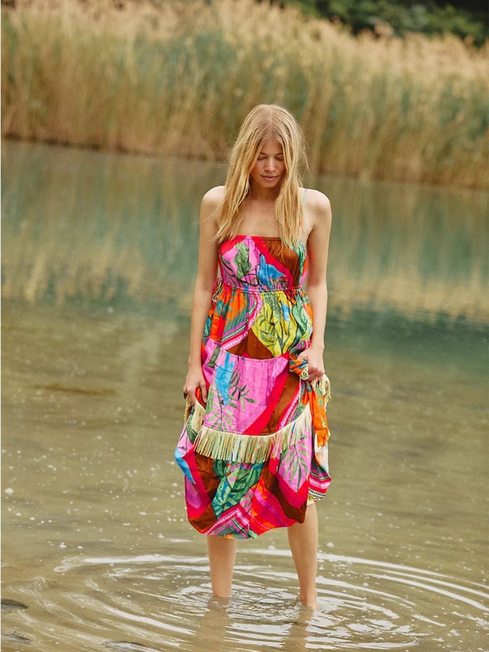 FARM Rio x Anthropologie Palila Fringed Midi Dress Size M